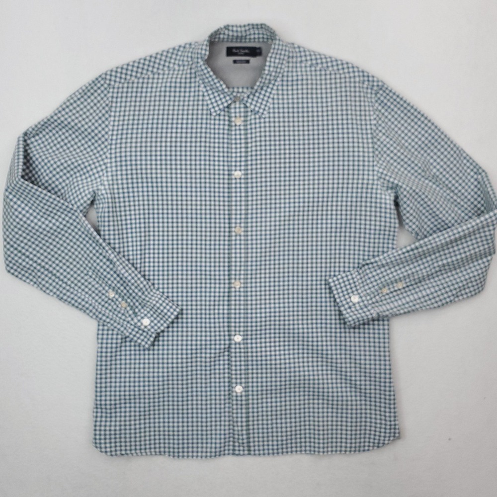 Paul Smith Shirt Mens Large Blue Green Gingham Plaid Tailored Fit‎ Button Up LS